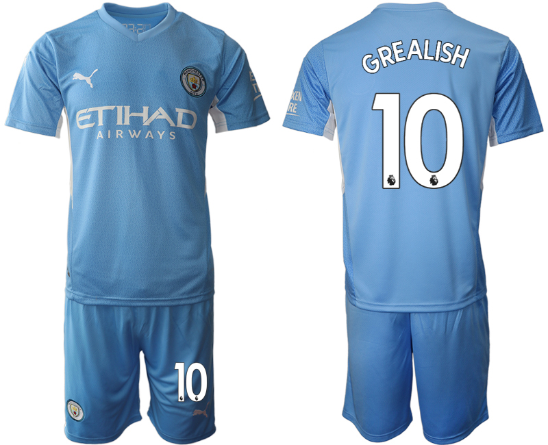 Men 2021-2022 Club Manchester City home Light blue #10 Soccer Jerseys